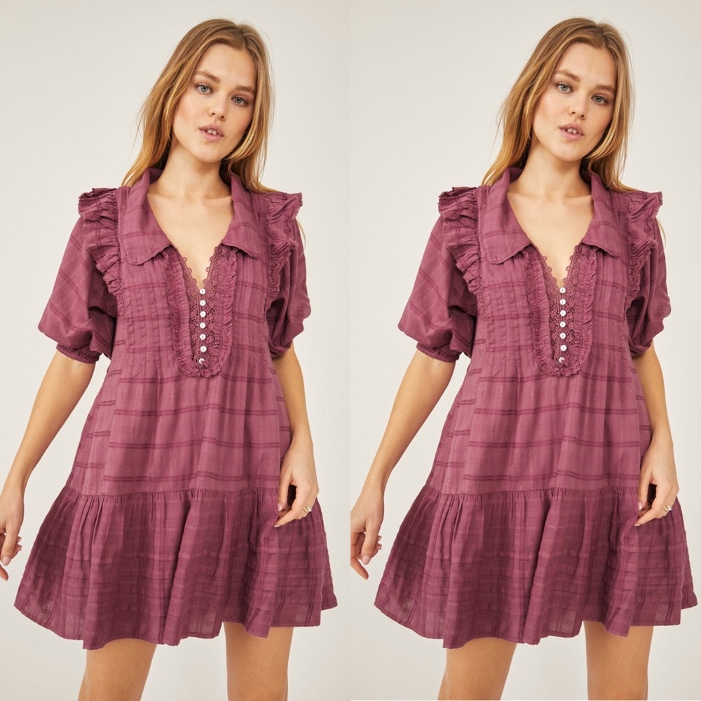 Free People Elora Tonal Windowpane Check Minidress NWOT